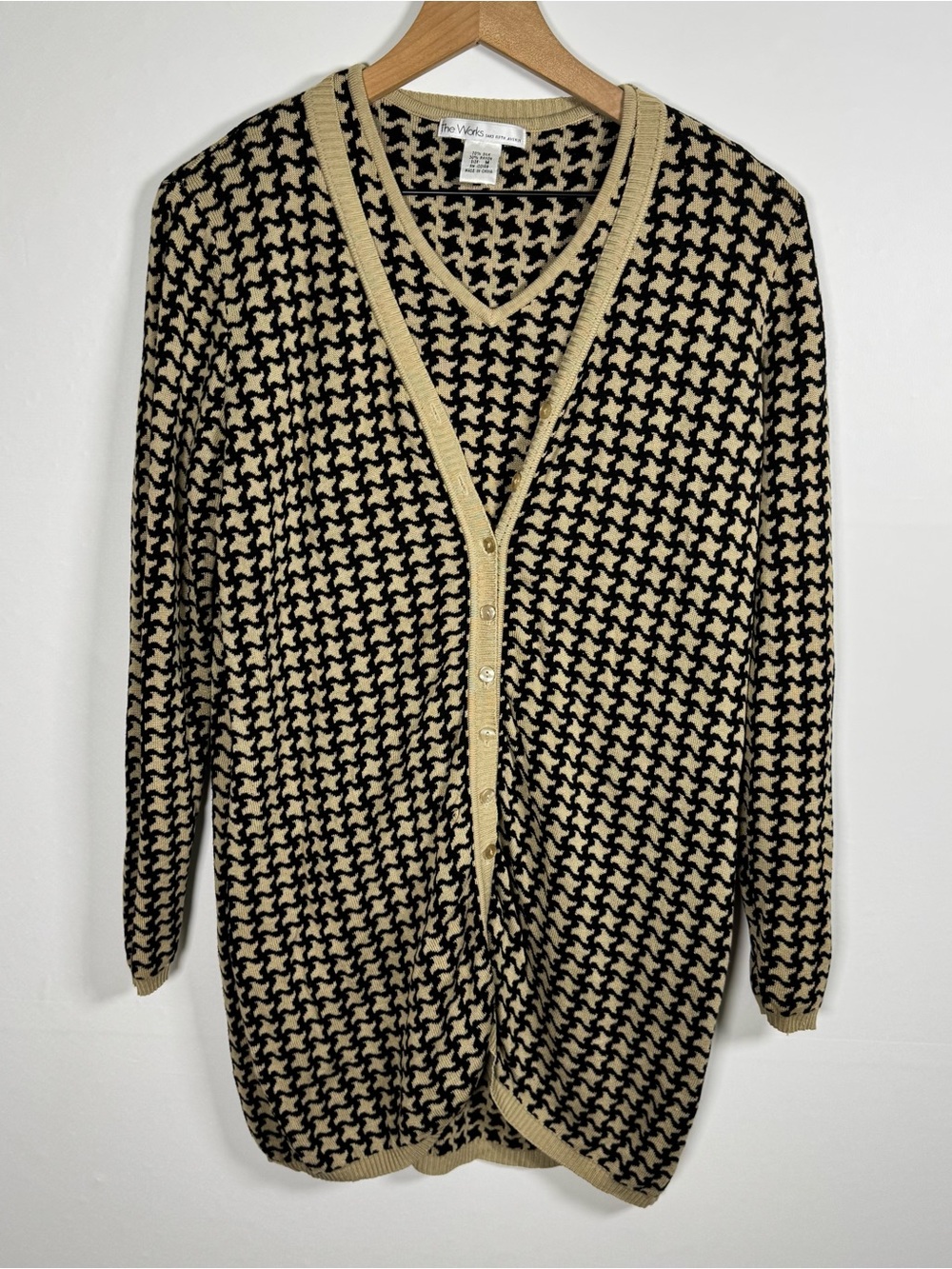 SAKS FIFTH AVENUE The Works Houndstooth Silk Blend Knit Sweater Twin Set Sz M